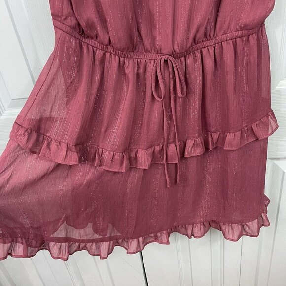BCX Mauve Fairy Flutter Sleeve Tiered Ruffle Mini Dress XL Whimsigoth Metallic - Picture 2 of 11